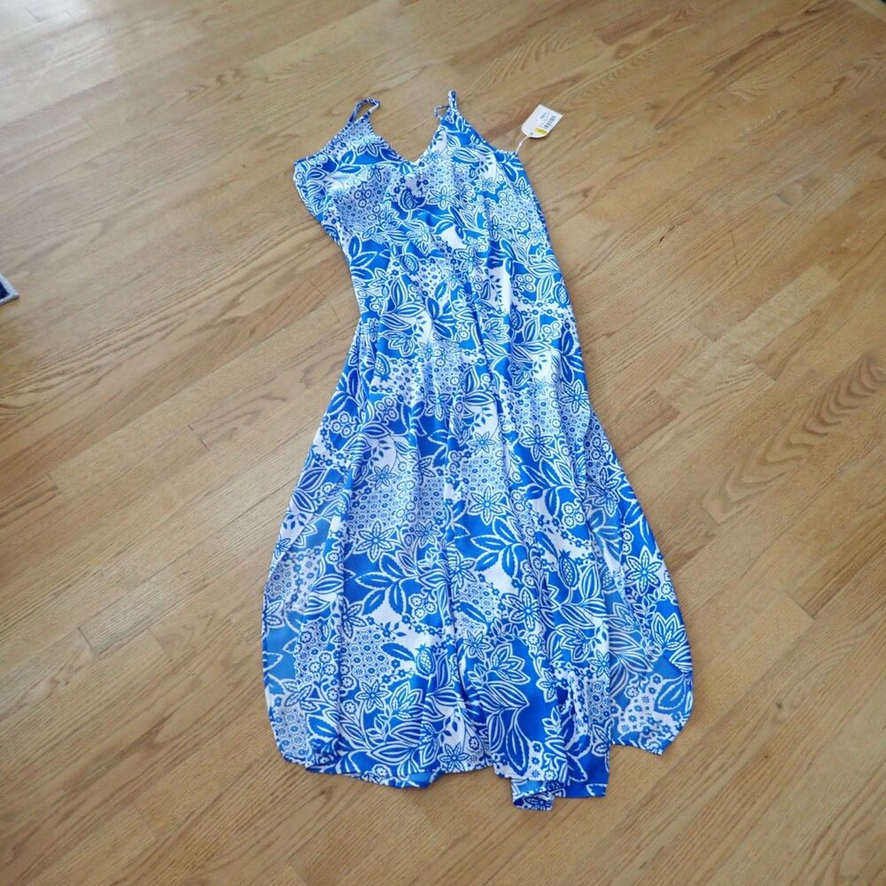 NEW Van Winkle & Co Maxi Tank Chemise Nightgown Womens Small Lisbon Blue Print